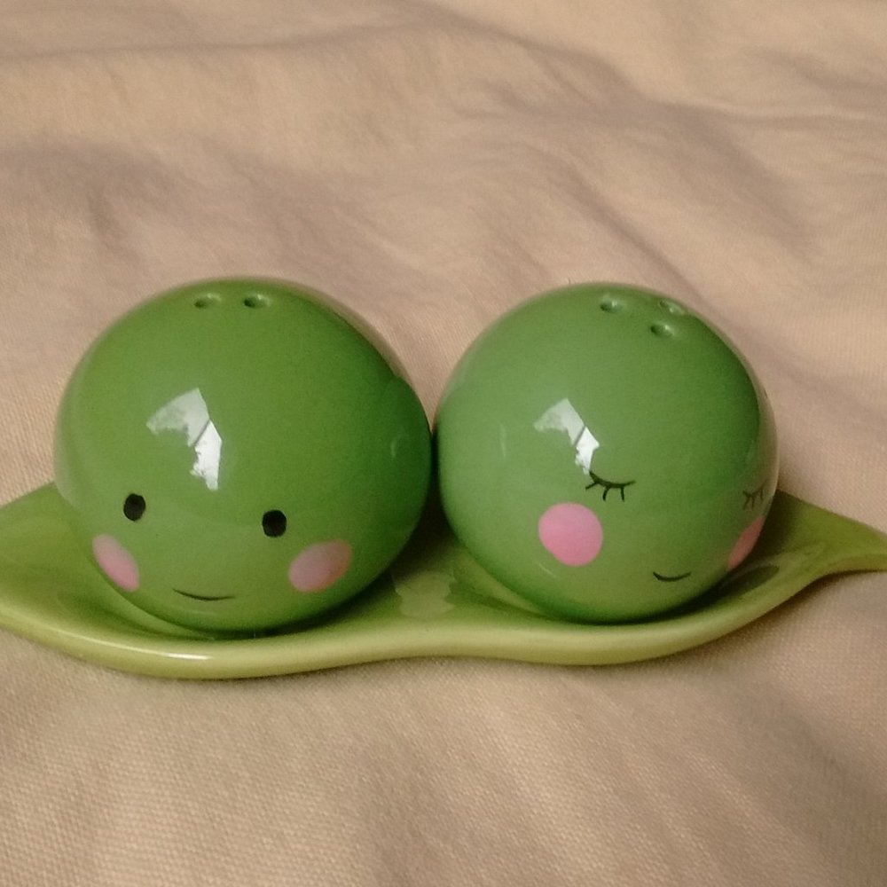 Two peas in a pod magnetic salt and pepper shakers